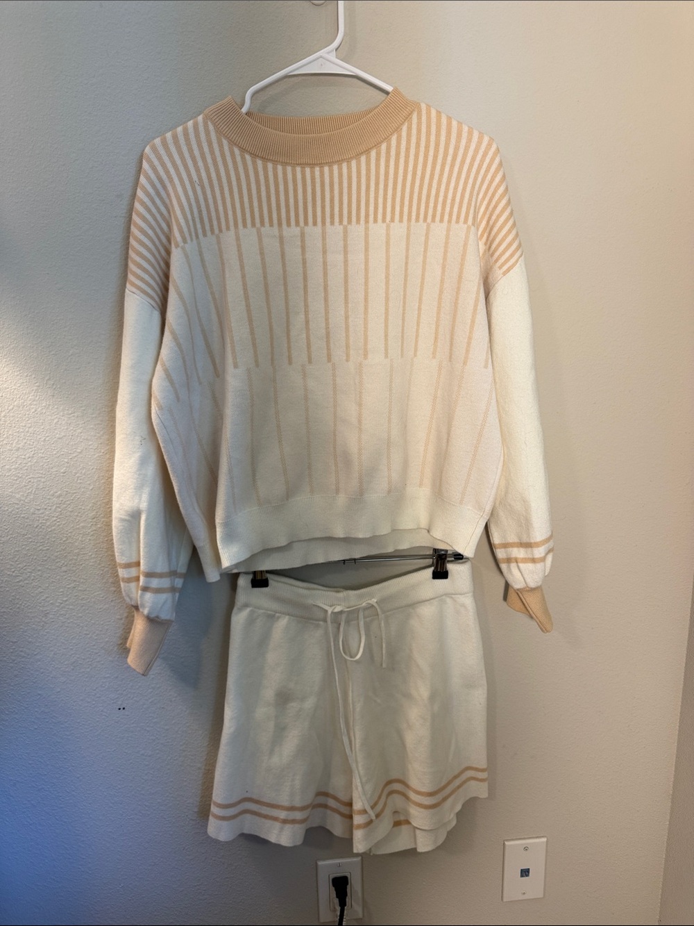 Cream and Beige Knit Pullover Sweater and short set size medium NWOT